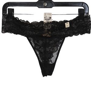 Etam Black Stretch Lace Thong Panties Size Large